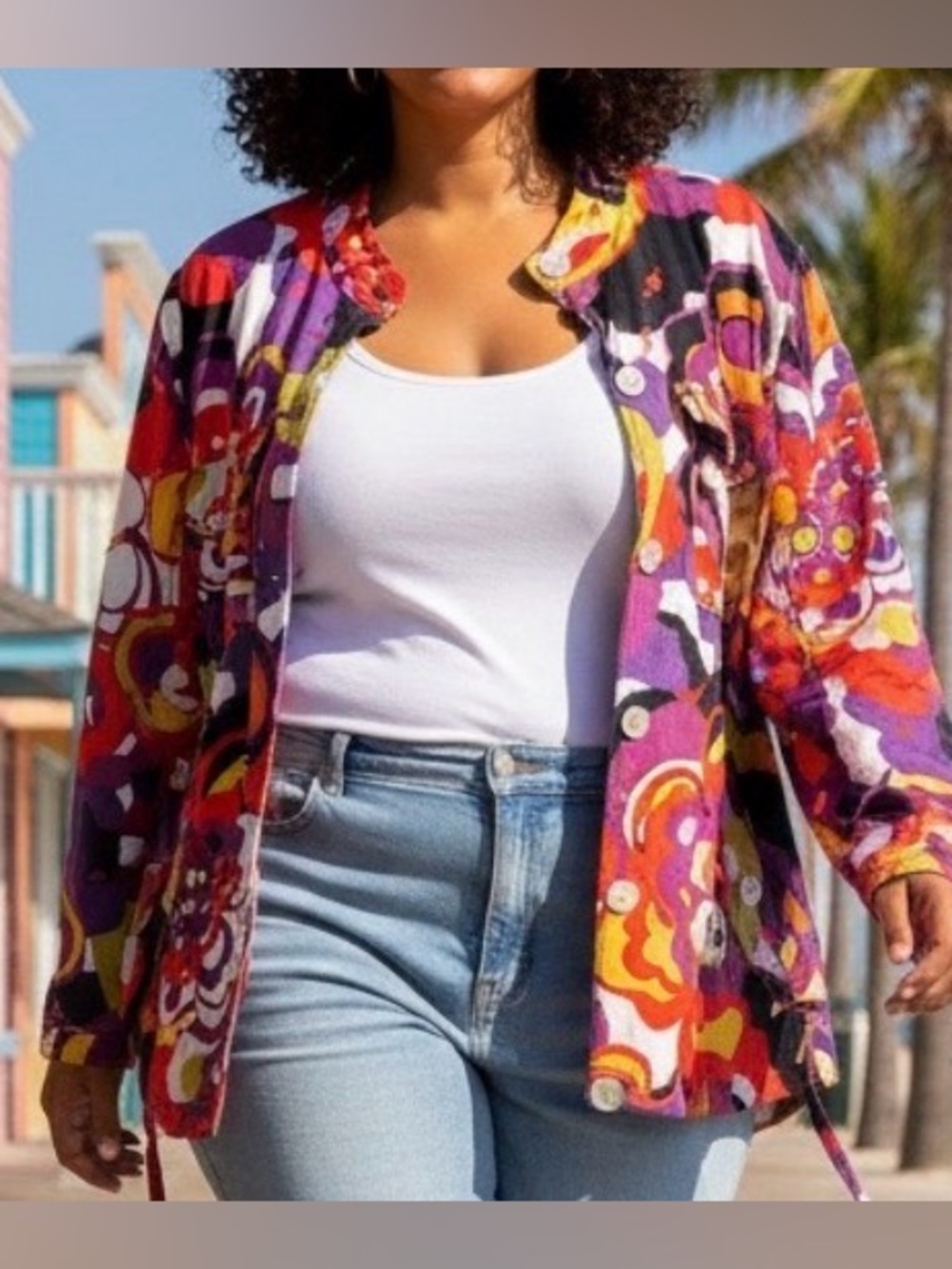 Ruby Rd Women's Floral Abstract Print Jean Jacket - Purple Multi